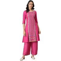 W For Woman Pink Floral Printed Regular Kurta With Metallic Embroidery