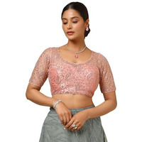 Soch Womens Peach Embroidered Padded Net Blouse With Sequins
