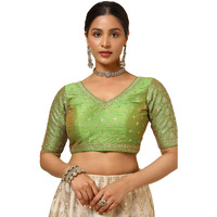 Soch Womens Light Green Tussar Embroidered Padded Blouse With Sequins