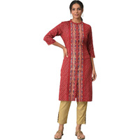 W For Woman Red Geometric Printed Synthetic Regular Glitter Kurta
