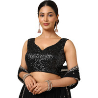 Soch Women's Georgette Embellished Sleeveless Regular Fit Blouse (Blhsseq00623_Black 34)