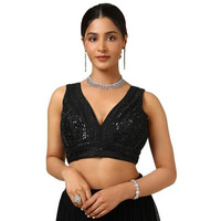 Soch Women's Tussar Embroidered Sleeveless Regular Fit Blouse (Blsleml00622_Black 34)
