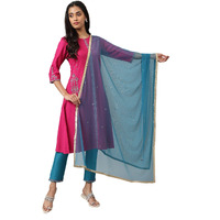 W For Woman Women, Polyester Teal Blue Mesh Drape_22Auw81682-218283_Free Size_Wfs, Salwar Set
