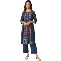 W For Woman Women's, Viscose Royal Blue Mock Layered Festive Kurta_22Auw18584-119083_3Xl