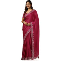 Soch Womens Magenta Satin Saree With Stone Work