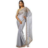 Soch Womens Grey Chiffon Embroidered Saree With Sequins