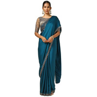 Soch Womens Teal Crepe Embroidered Saree With Sequins