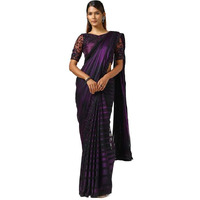Soch Womens Purple Chiffon Striped Saree With Sequins