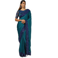 Soch Womens Teal Crepe Saree With Sequins