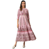 W For Woman Light Pink Floral Printed Foil Sequin A-Line Synthetic Dress