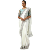 Soch Womens Cream Crepe Embroidered Saree With Sequins