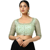 Soch Women's Net Embellished Short Sleeve Regular Fit Blouse (Blfsemb00649_Green 36)