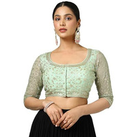 Soch Women's Net Embellished Short Sleeve Regular Fit Blouse (Blfsemb00649_Green 38)