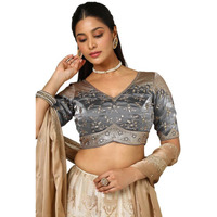 Soch Womens Grey Organza Embellished Blouse With Sequins