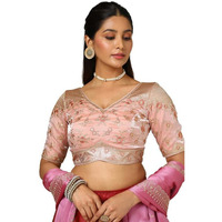 Soch Womens Peach Organza Embellished Blouse With Sequins