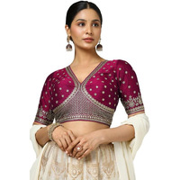 Soch Womens Fuchsia Tussar Embroidered Padded Blouse With Sequins