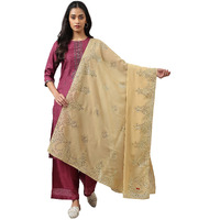 W For Woman Women Golden Grainy Georgette Mukaish Dupatta_22Auw81662-119934_Free Size