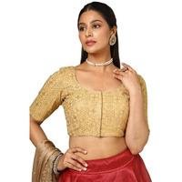Soch Womens Gold Georgette Embroidered Padded Blouse With Sequins