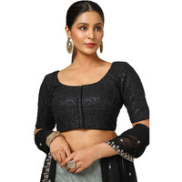 Soch Womens Black Georgette Embroidered Padded Blouse With Sequins