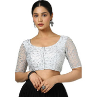 Soch Womens Silver Net Embroidered Padded Blouse With Sequins