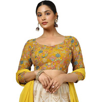 Soch Womens Mustard Georgette Embroidered Padded Blouse With Sequins