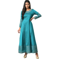 W Teal Embroidered Blend Maxi Dress For Women