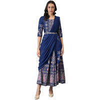 W For Woman Blue Printed And Embroiderd Insta Saree Dress_22Auw18583-119023_S_8