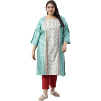 W For Woman Green And Ecru Mock Layered Printed Plus Size Kurta_22Auw18133G-119215_5Xl