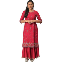 W For Woman Fuschia Pink Floral Printed Kurta With Sequins_22Auw18358-119197_Xl