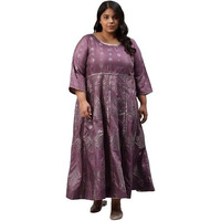 W For Woman Plus Size Purple Festive Gathered Shantung Dress_22Auw18293G-119280_4Xl