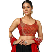 Soch Women's Tussar Woven Designs Sleeveless Regular Fit Blouse (Blsljqd00660_Red 38)