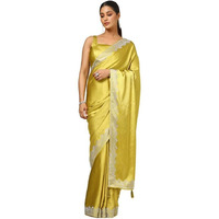Soch Womens Mustard Satin Embellished Saree With Stone Work