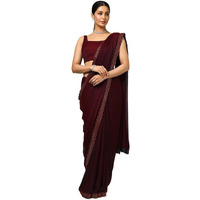 Soch Womens Maroon Chiffon Floral Print Saree With Stone Work