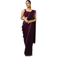 Soch Womens Purple Chiffon Floral Print Saree With Stone Work
