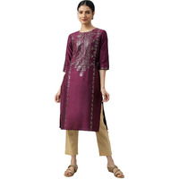 W For Woman Dark Pink Mukaish Placement Print Kurta