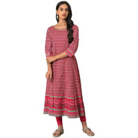 W For Woman Dark Pink Printed Kalidar Kurta With Tights_22Auws18124-119190_S