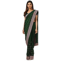 Soch Womens Green Tussar Zari Embroidered Saree With Stone Work