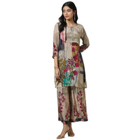 Soch Womens Beige Crepe Abstract Print Co-Ord Set With Beads