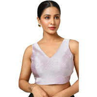 Soch Women's Tissue Zari Woven Sleeveless Regular Fit Blouse (Blslsld00670_Purple 34)
