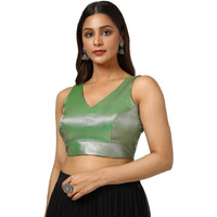 Soch Women's Tissue Zari Woven Sleeveless Regular Fit Blouse (Blslsld00670G_Green 38)