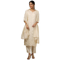 Soch Womens Off White Viscose Embroidered Suit Set With Sequins
