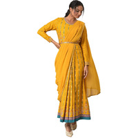 W For Woman Dark Yellow Ethnic Motif Glitter Sequin Stylised Dress