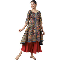 Aurelia Polyester Women's Grey Floral Printed Straight Kurta_22Aua13480-505392_L