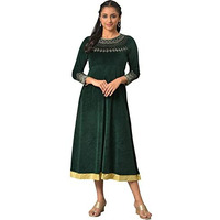 Aurelia Green Embroidered Anarkali Cotton Poly Kurta