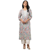 Soch Womens Beige Rayon Ethnic Motifs Kurta With Sequins