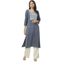 Soch Womens Blue Rayon Ethnic Motifs Kurta With Sequins