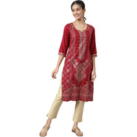 Aurelia Maroon Foil Pattern Regular Kurta For Women