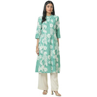 Soch Womens Turquoise Blue Muslin Floral Print Kurta