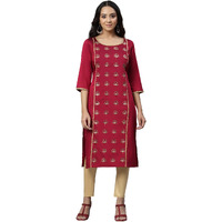 Aurelia Women Red Viscose Blend Solid Straight Kurta_22Aua13481-703703_Xxl