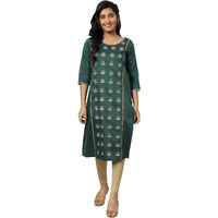 Aurelia Women Emerald Green Viscose Blend Solid Straight Kurta_22Aua13481-703714_S